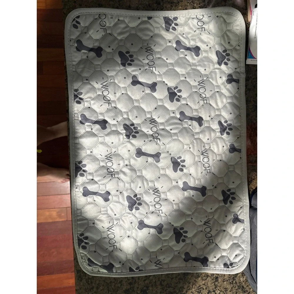 Reusable Waterproof Pet Training Pad Gray Quilted Dog Pee Mat Bone Paw Print